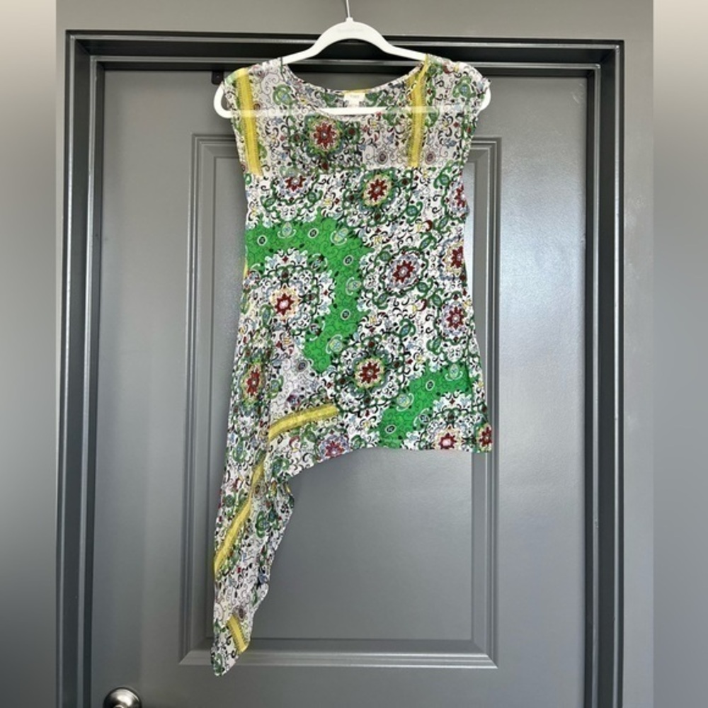 EUC Anthropologie Tiny brand Mixed Media Tie Front Blouse Size M
